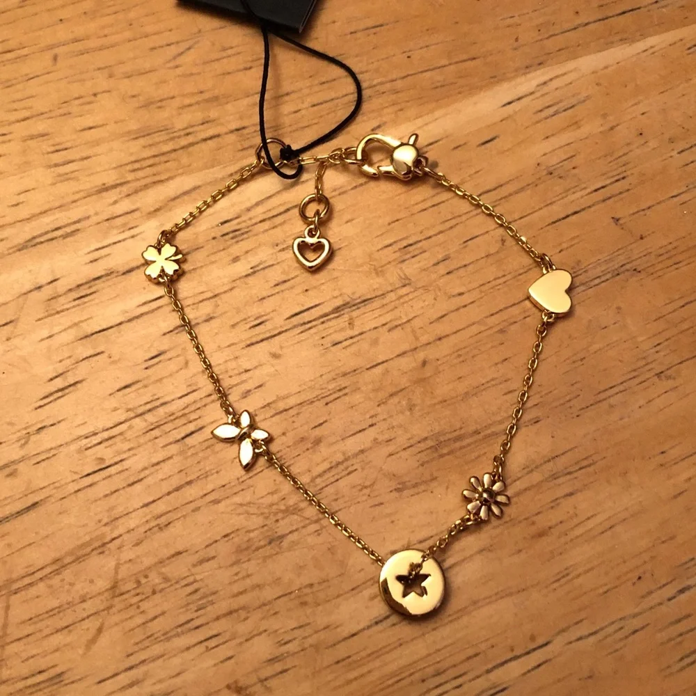 Kate Spade Gold Tone Rainbow Joy Charm Bracelet Heart, Flower, Clover NWT - Picture 10 of 12